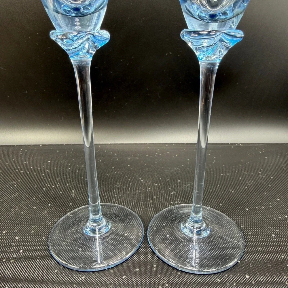 Cristal D'Arques Blue Champagne Flutes Set of 2 Lead Crystal 9.5 Inch Tall Glass